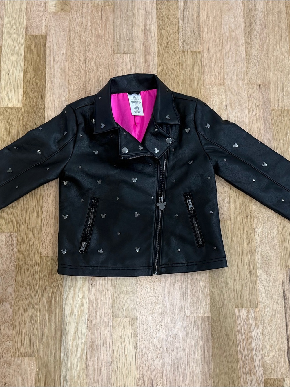Disney Mickey Mouse Studded Faux Leather Moto Jacket Girls 9/10